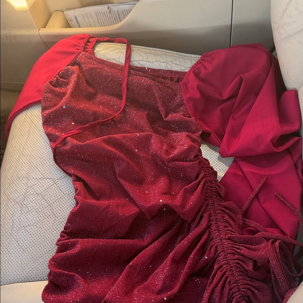 Glimmering Wine Red Ruched Evening Dress